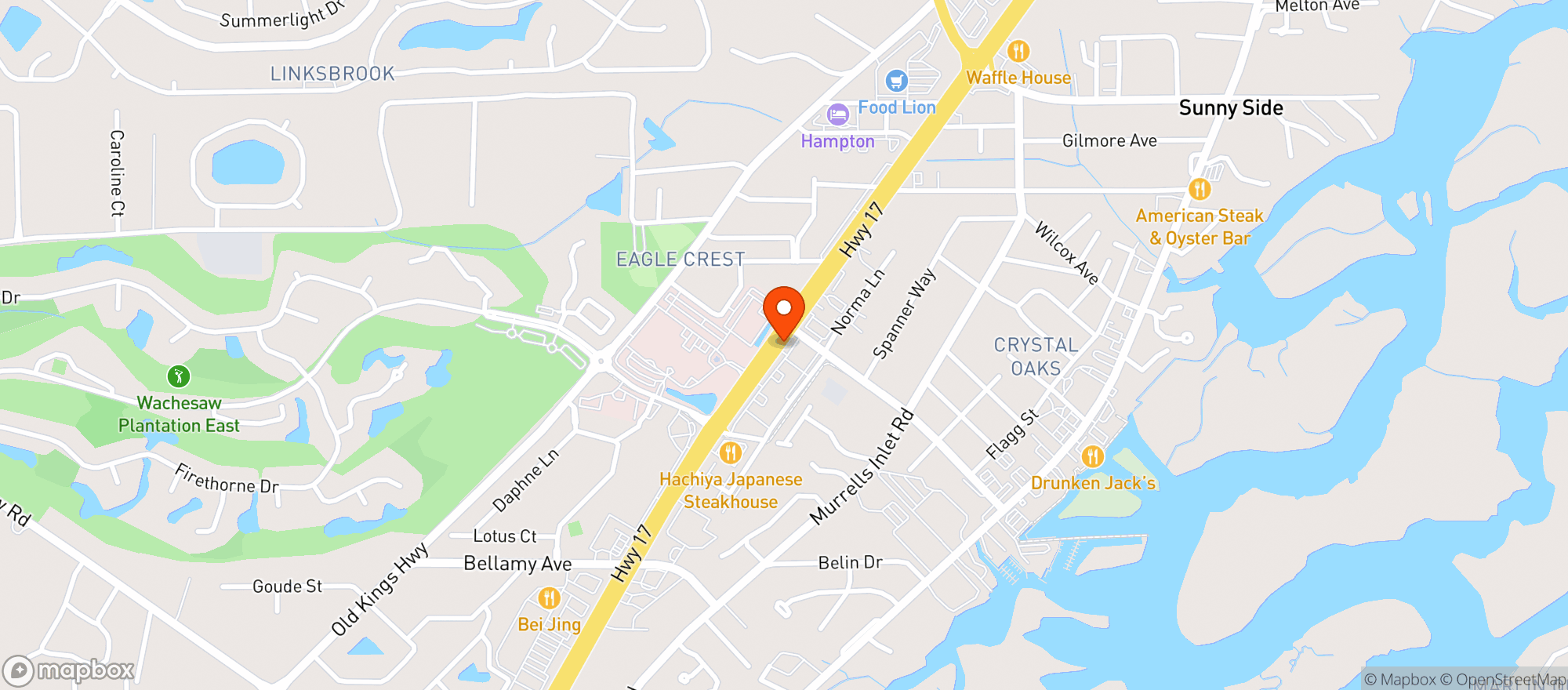 Map showing Drunken Jacks Restaurant