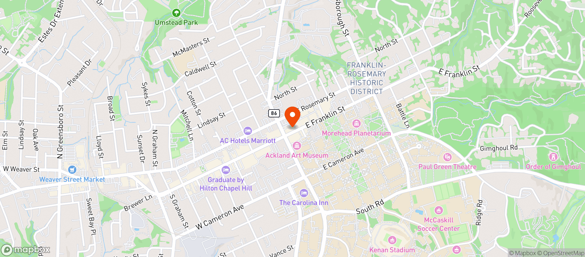 Map showing THE HEMP STORE (CHAPEL HILL)