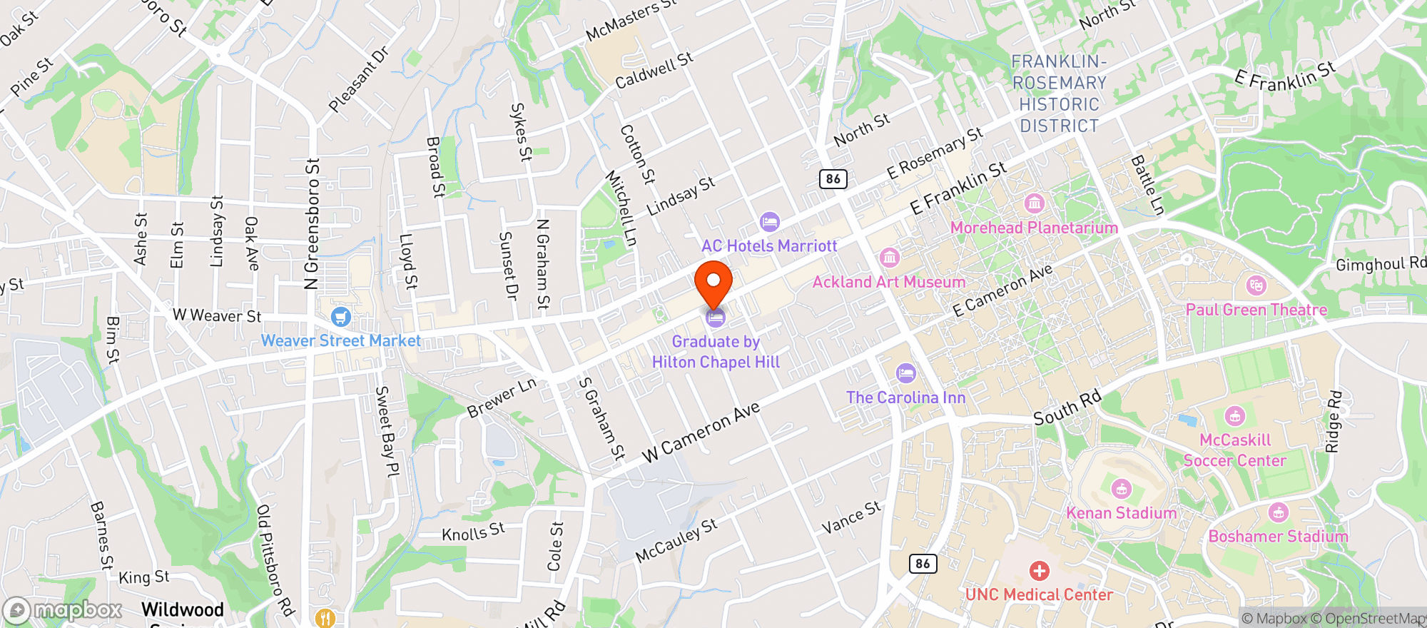 Map showing Graduate Hotel