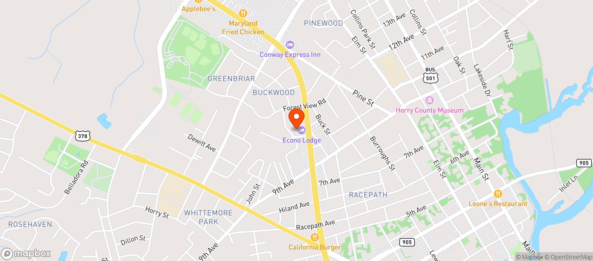 Map showing 501 Market Place / EconoLodge