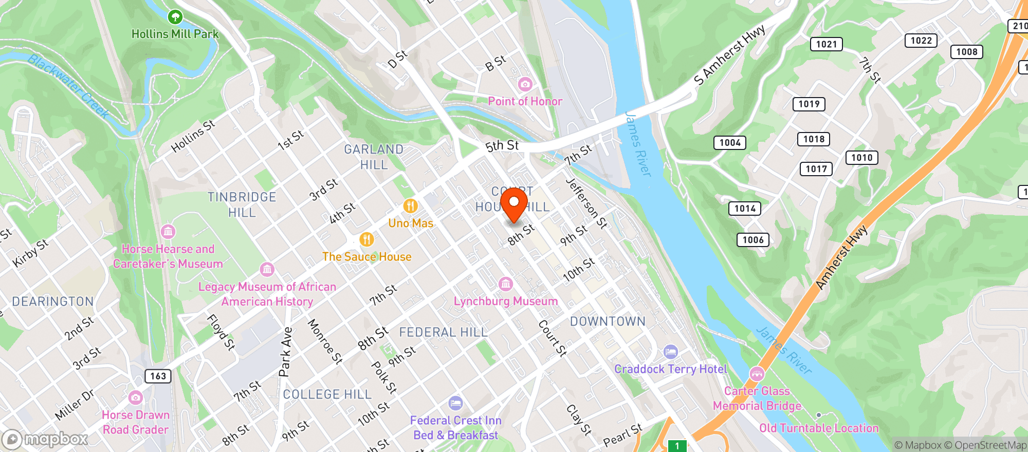 Map showing The Virginian Hotel Lynch