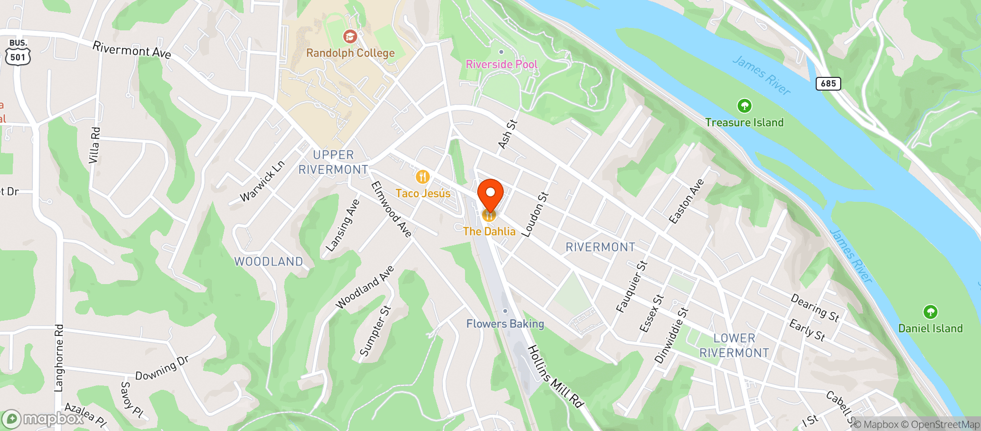 Map showing The Original Dahlia Inc