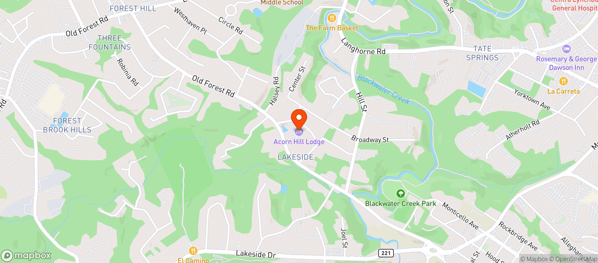 Map showing Acorn Hill Restaurant