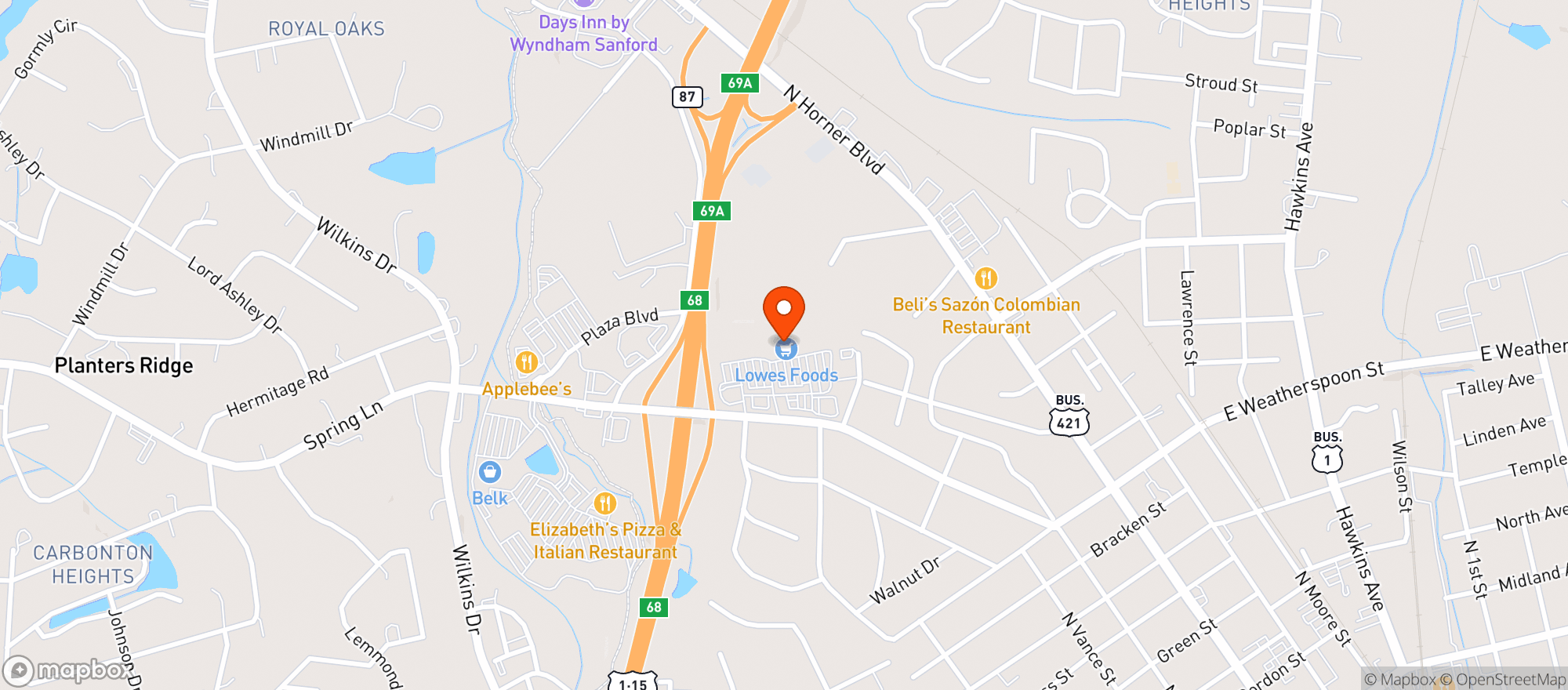 Map showing Lowes Foods