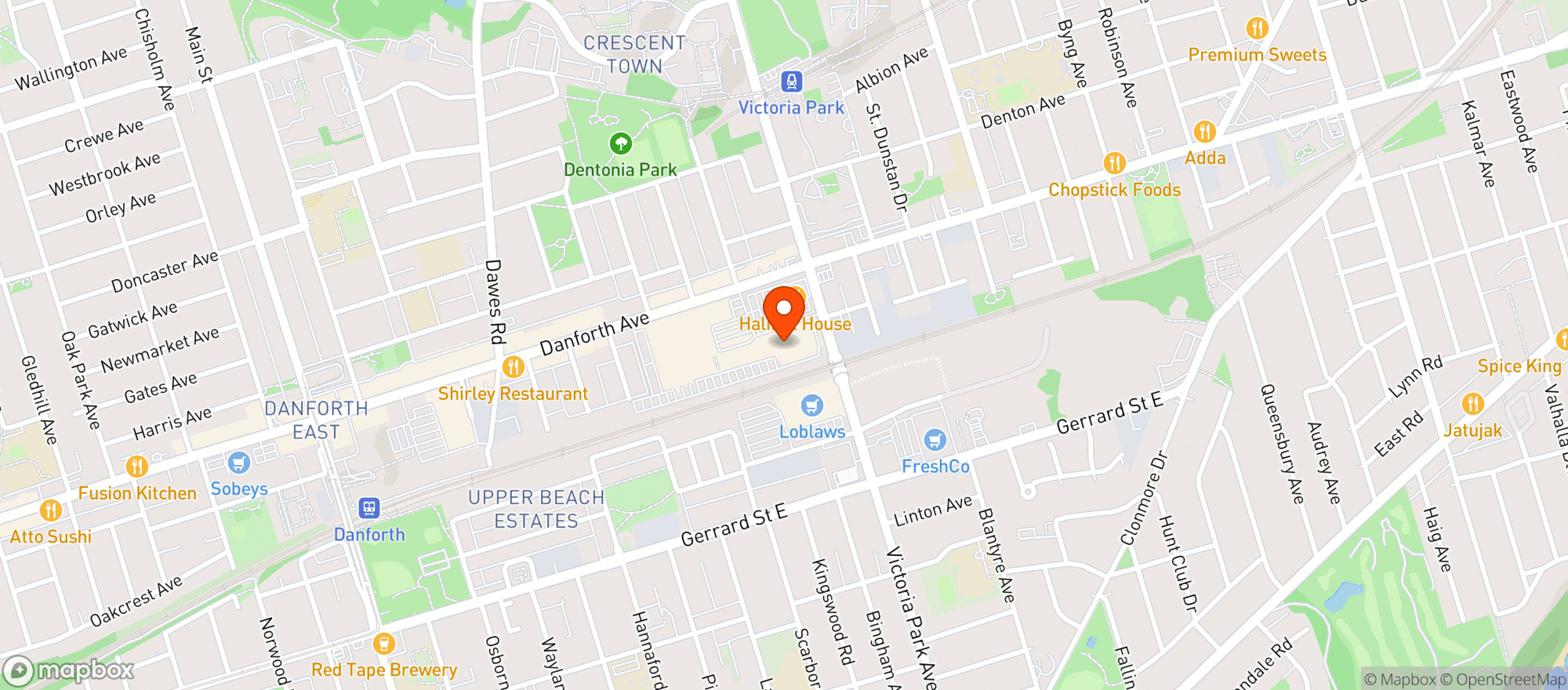 Map showing Metro Danforth