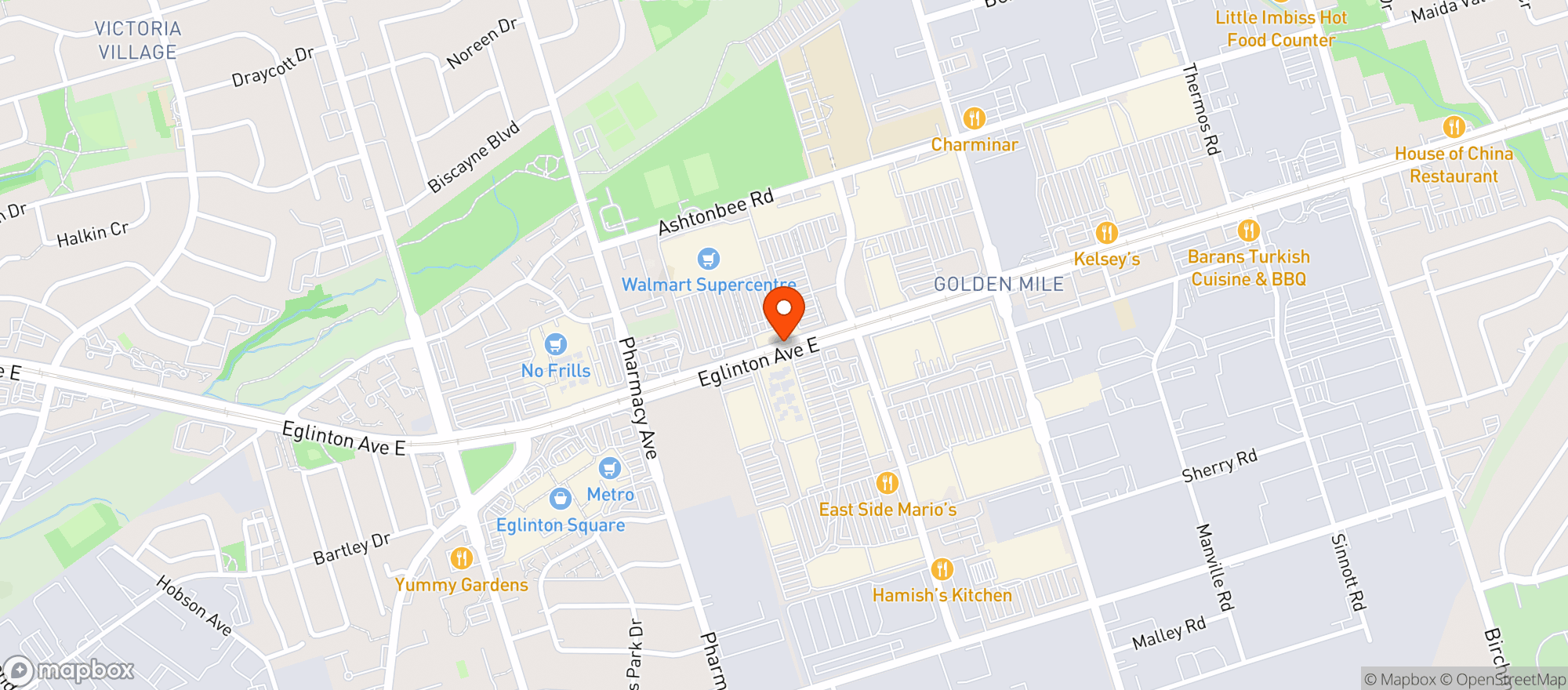 Map showing Walmart W. Scarborough, On