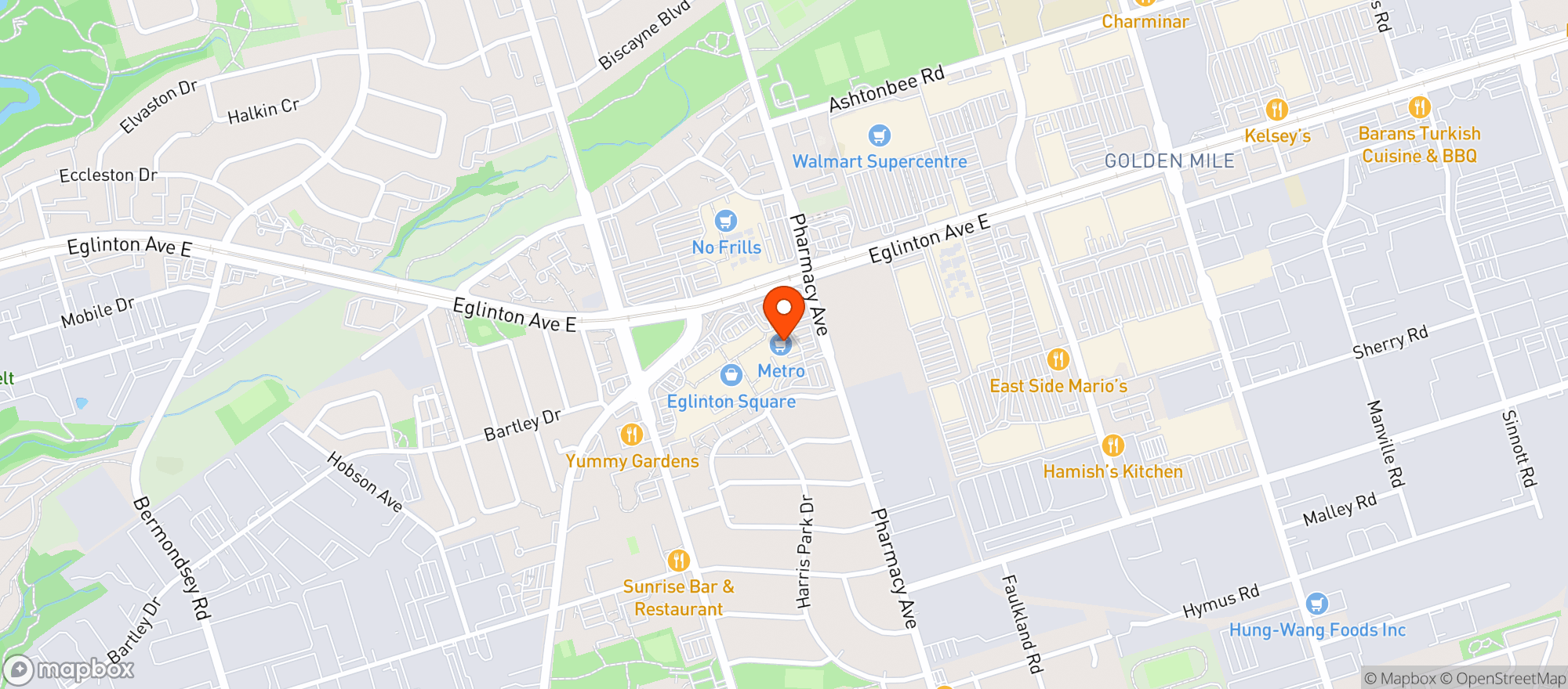 Map showing Metro Eglinton Square