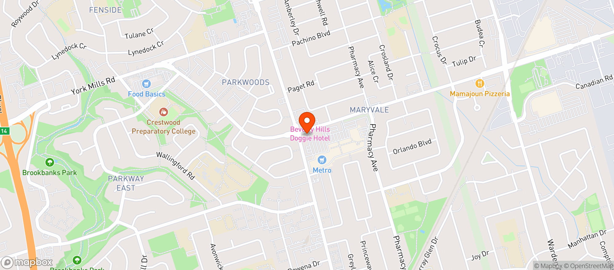 Map showing Metro Parkway Mall