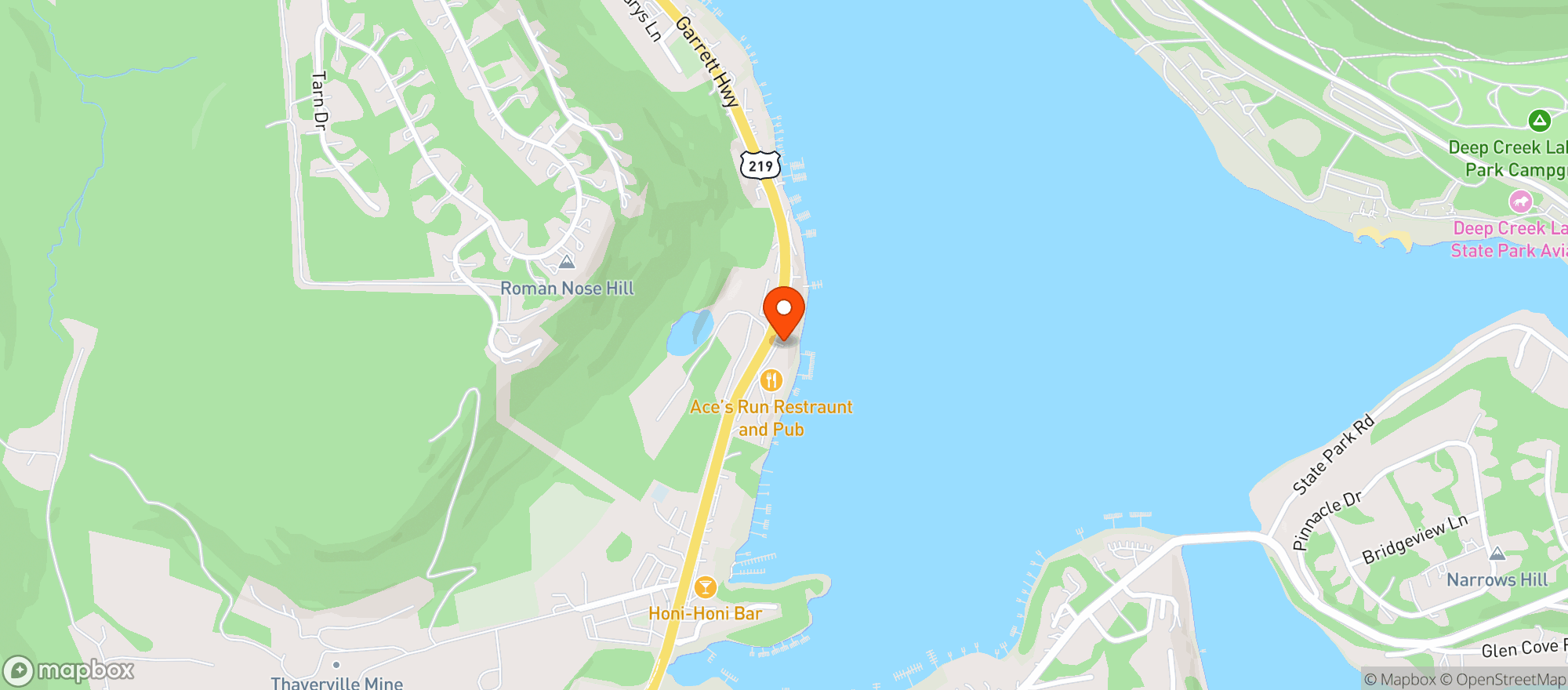 Map showing ACES RUN RESTAURANT AND PUB