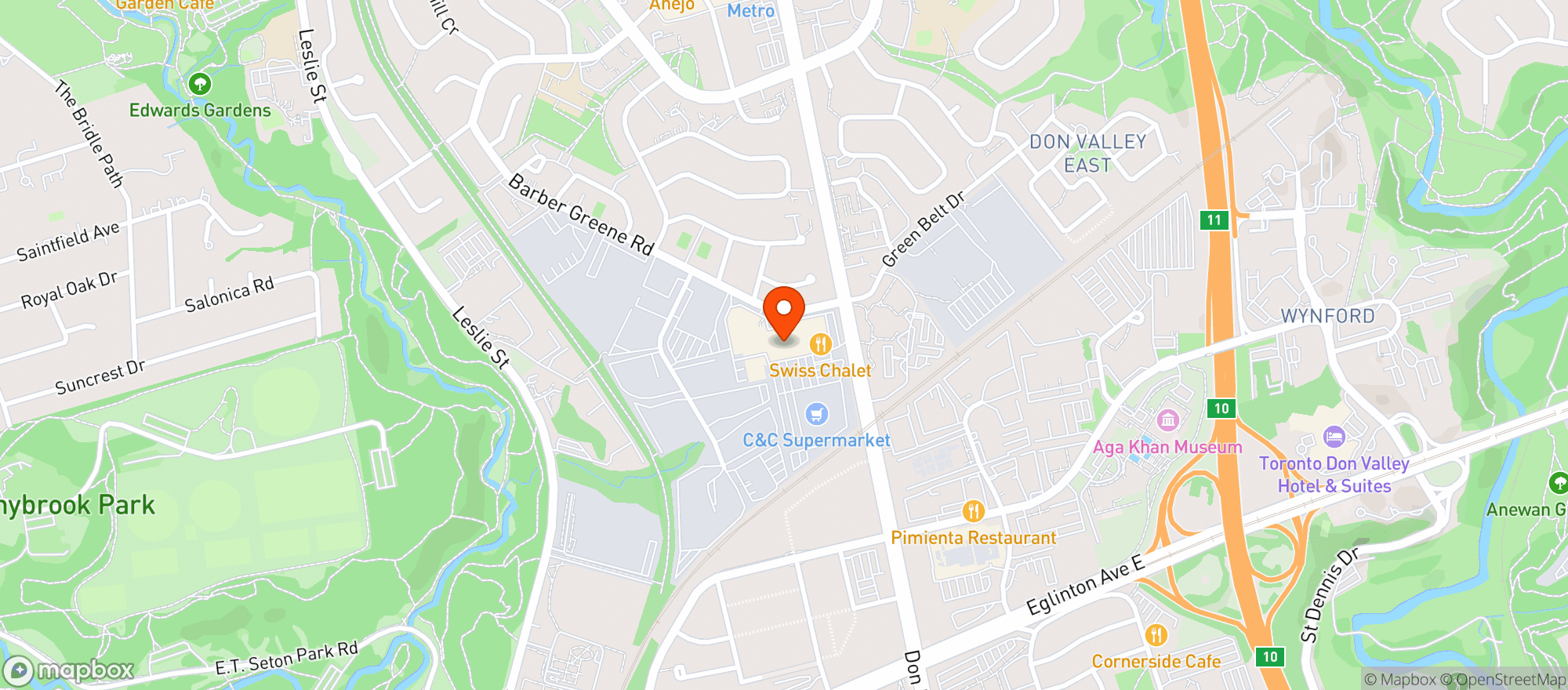 Map showing Don Mills Rd/barber Green Rd