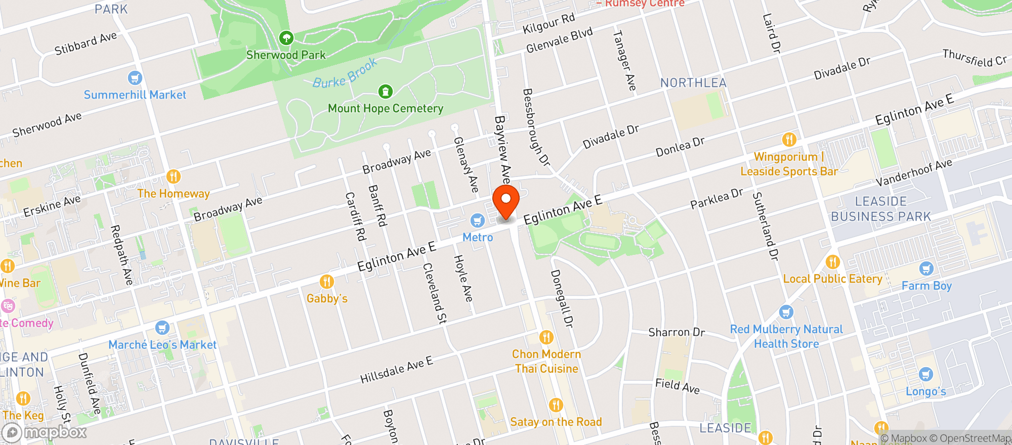 Map showing Metro Bayview & Eglinton