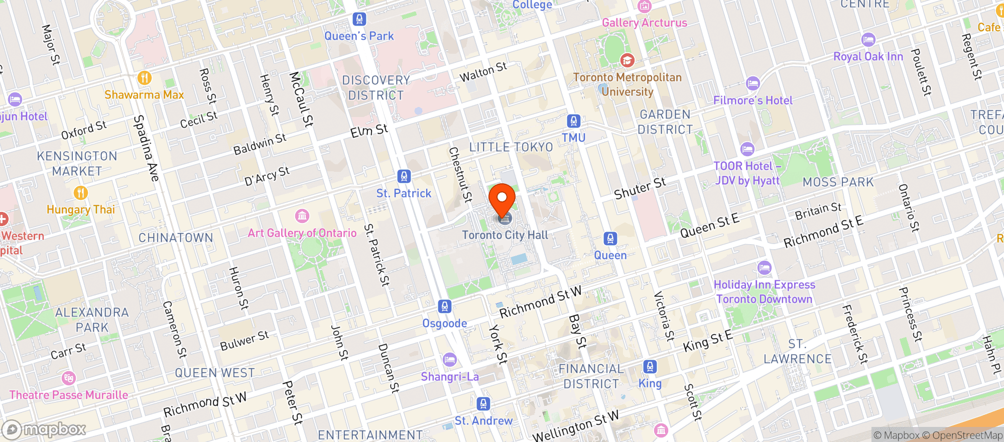 Map showing Toronto City Hall