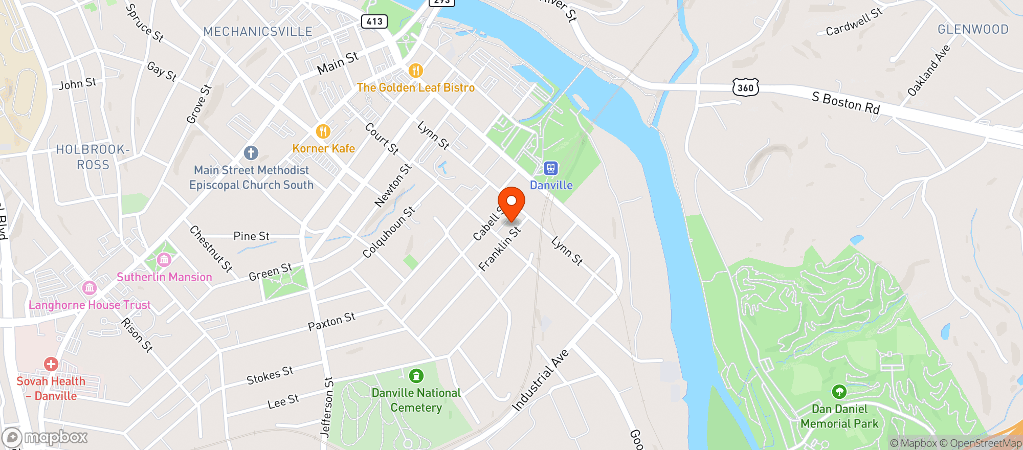 Map showing River District Golf & Social