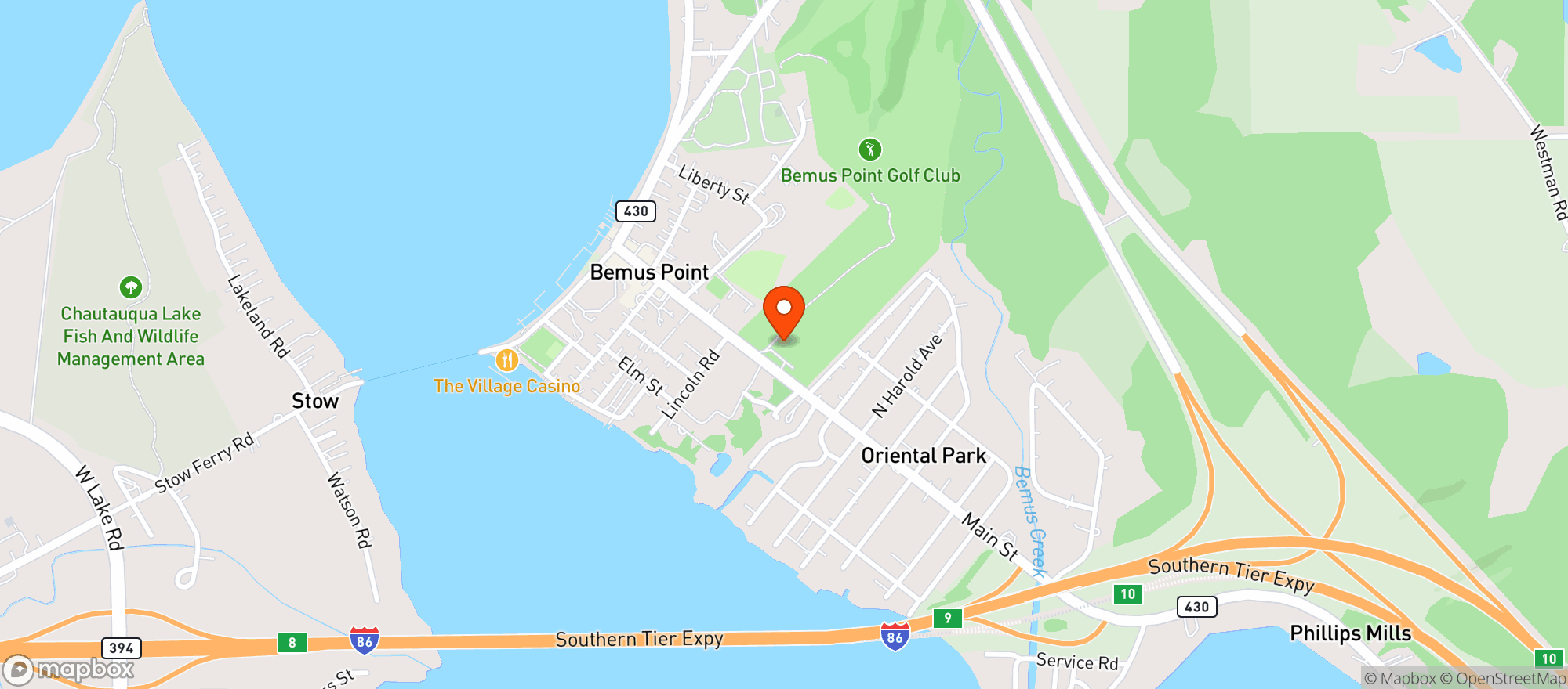 Map showing Bemus Point Golf Club