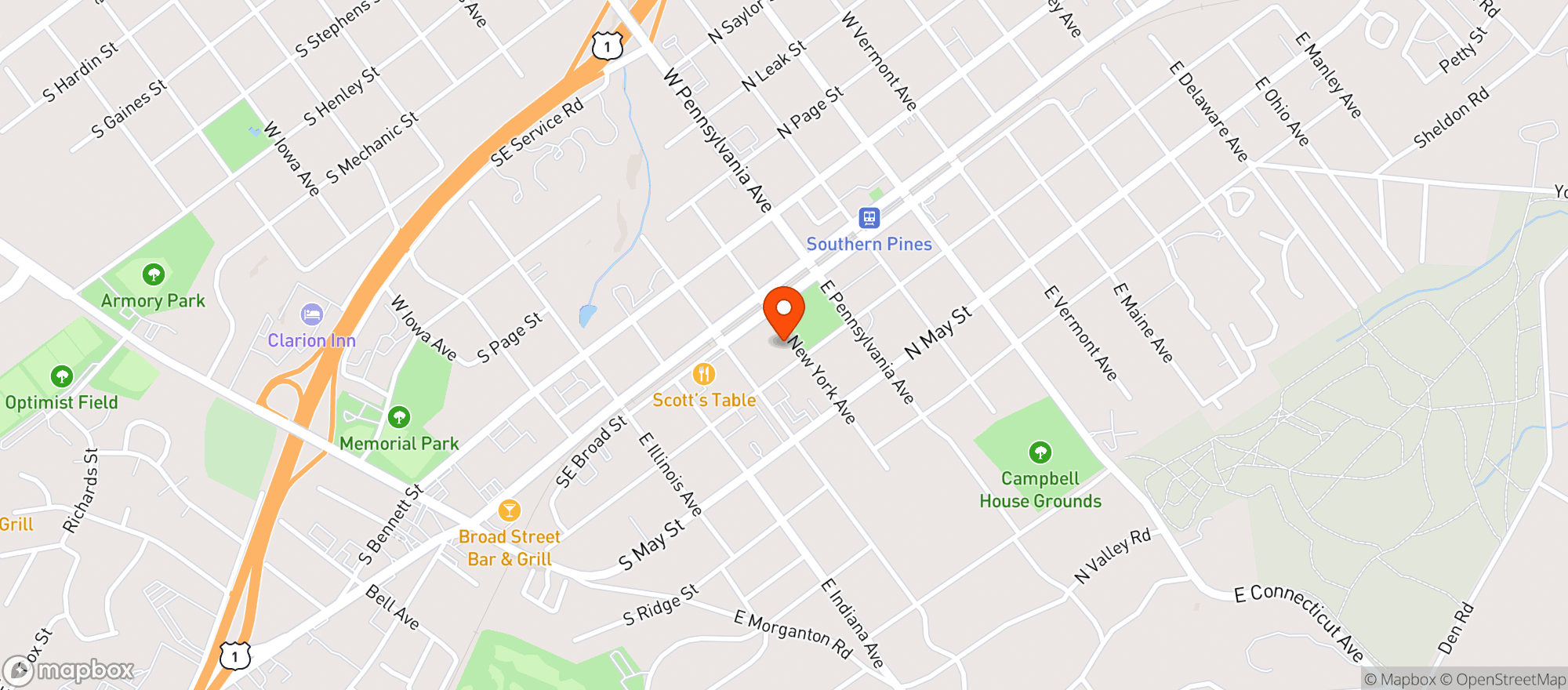 Map showing SOUTHERN PINES GROWLER