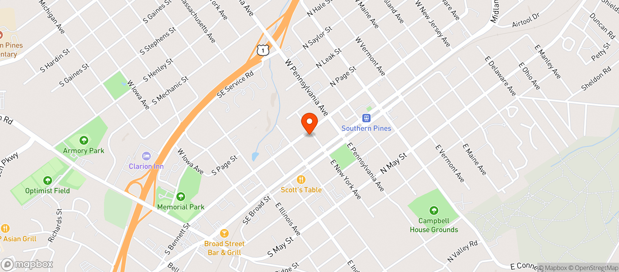 Map showing Southern Pines Growler Co