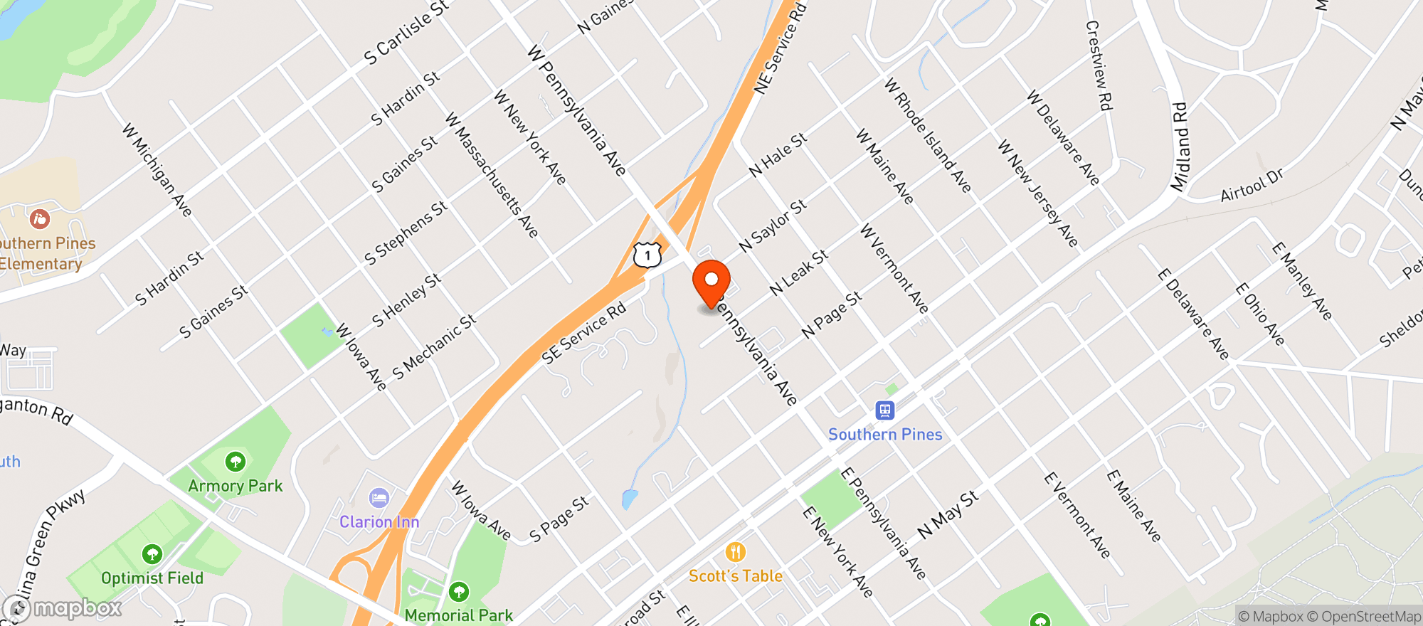 Map showing Bruce S Tavern