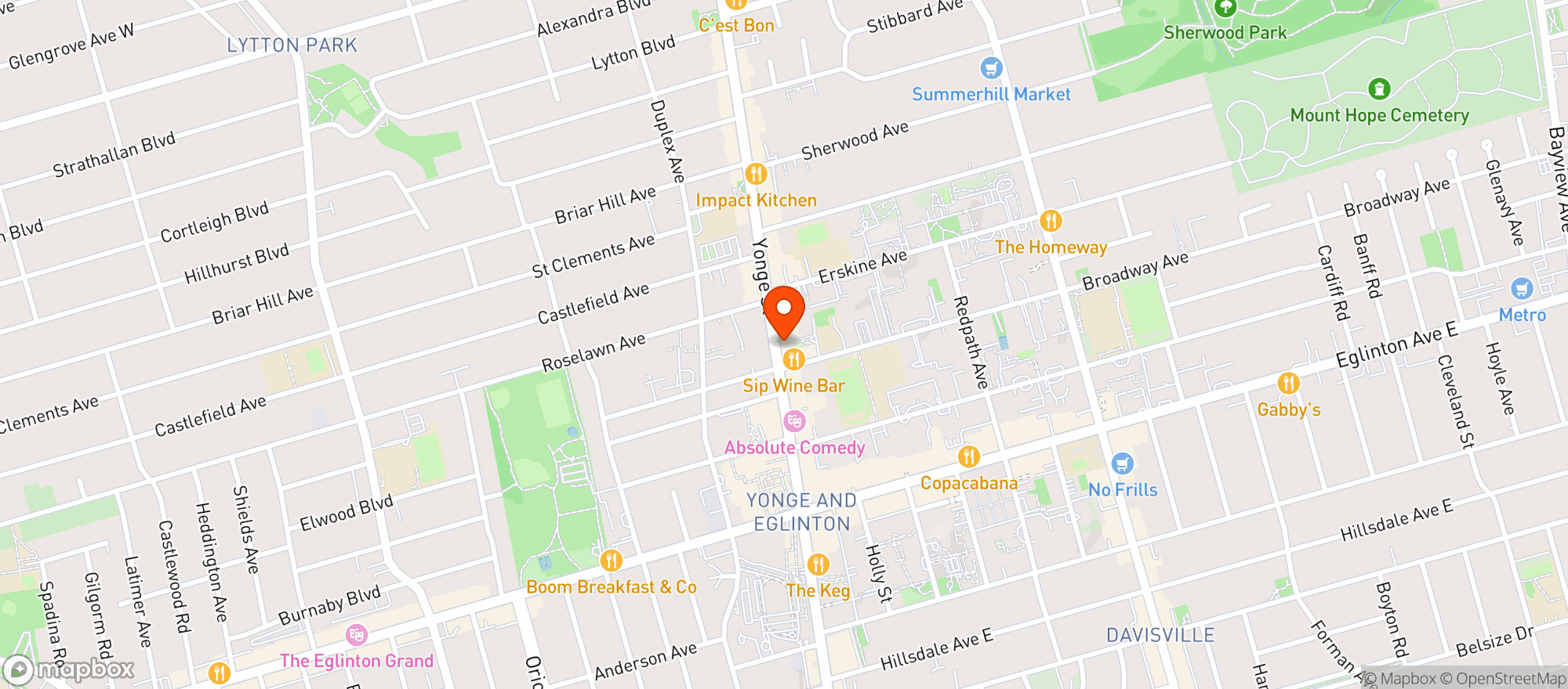 Map showing Goodness Me Yonge VITS SUPPS