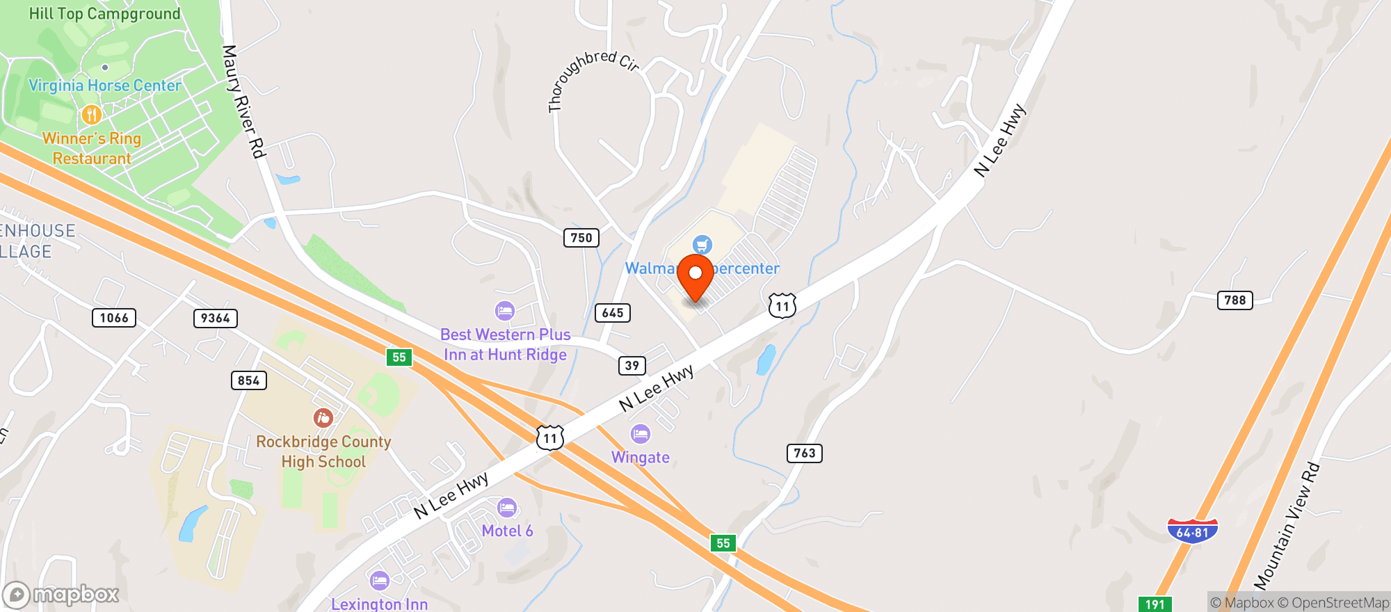 Map showing Rockbridge County Pizza