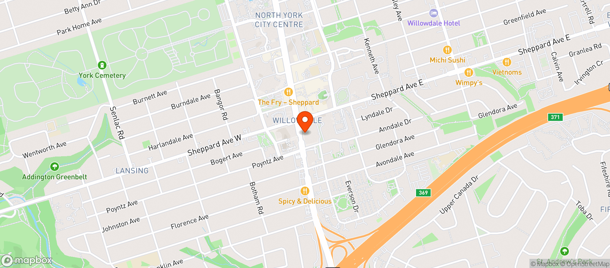 Map showing Whole Foods Market - Yonge & Sheppard
