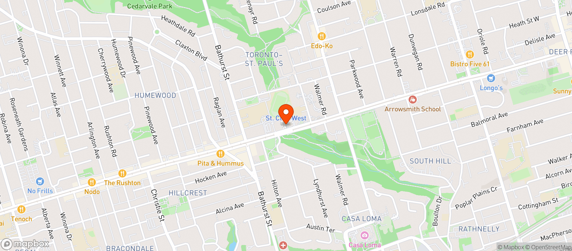 Map showing Loblaw Toronto St Clair West