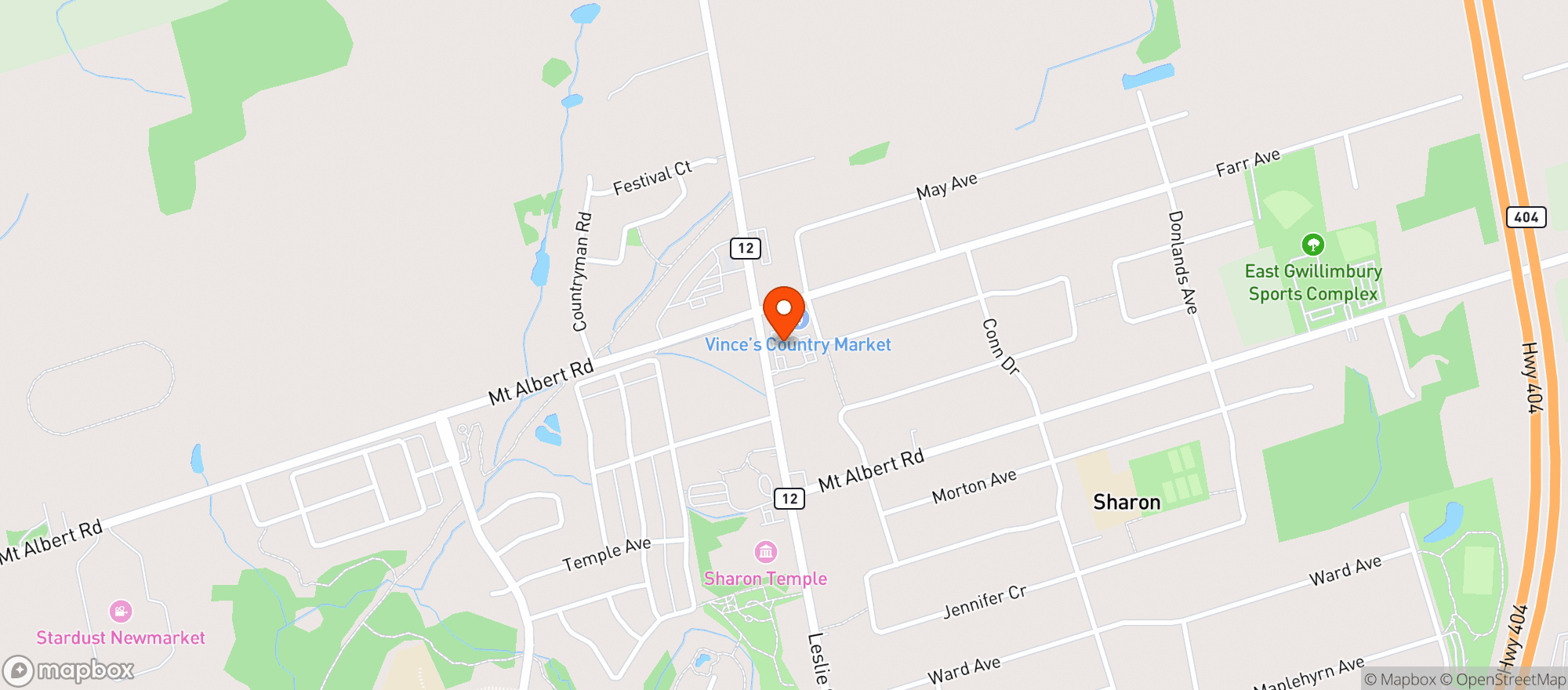 Map showing Vinces Market Sharon