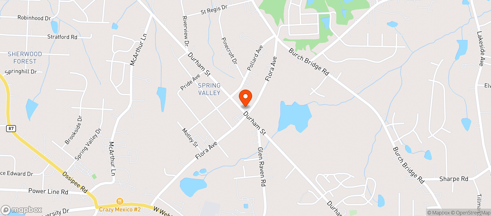 Map showing Burlington Food Mart (durham St)
