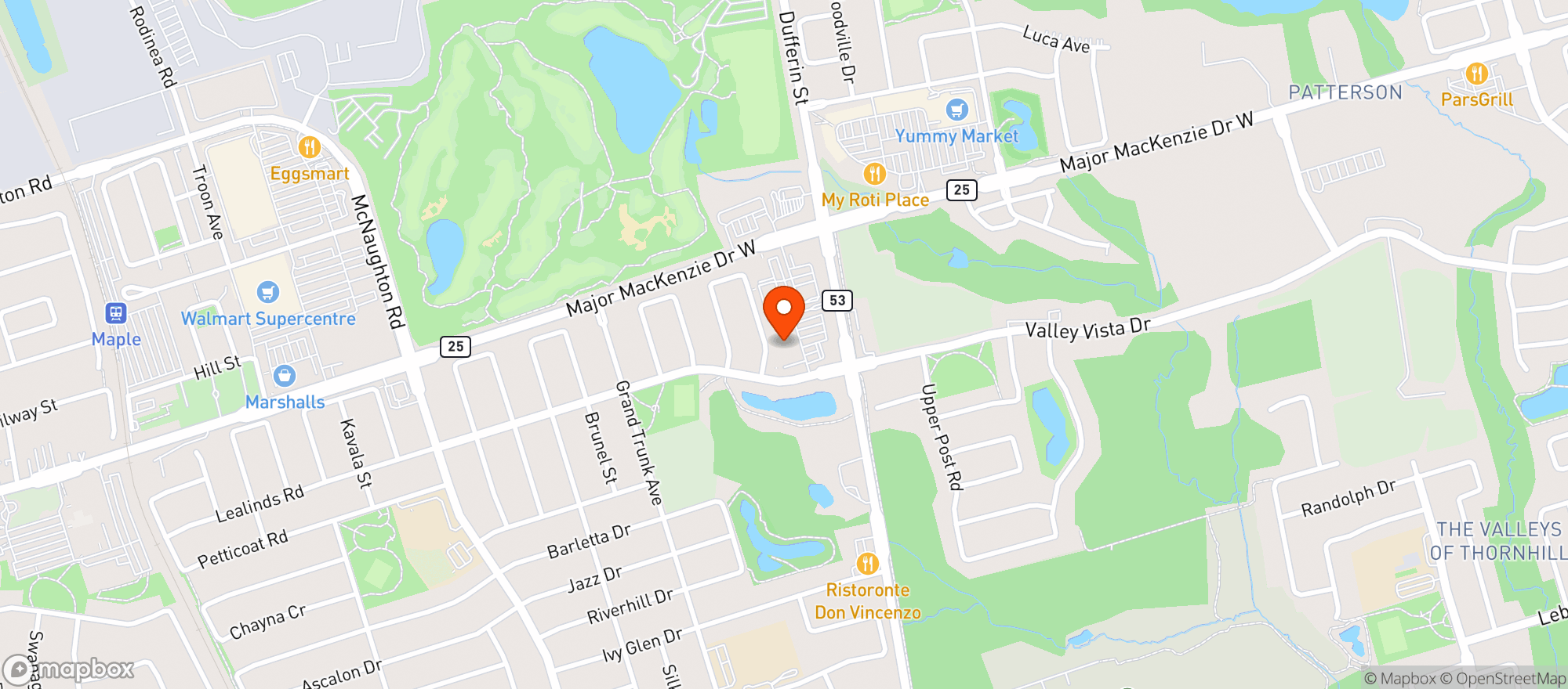 Map showing Highland Farms Dufferin