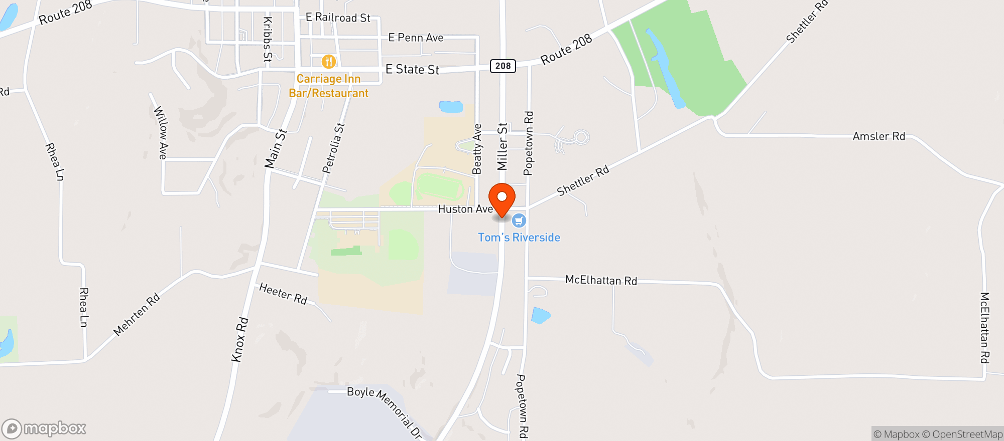 Map showing Toms Riverside