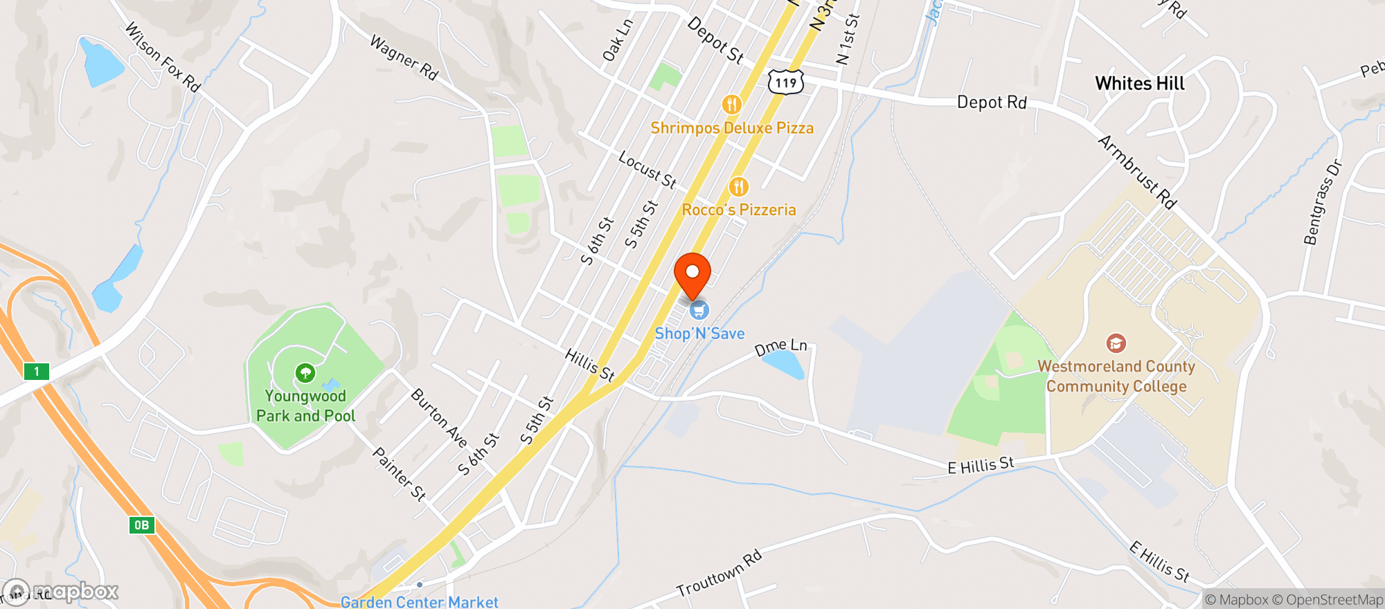 Map showing Youngwood Beer Warehouse