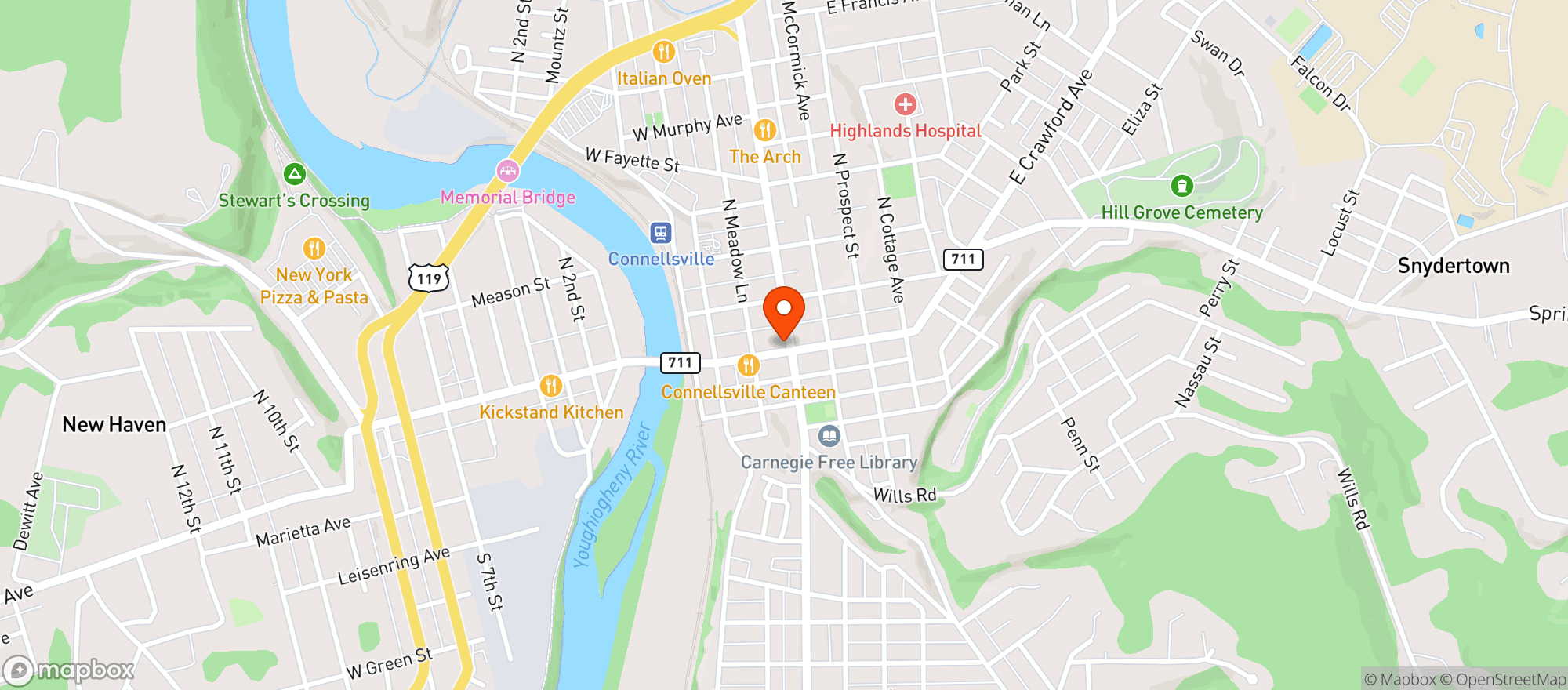 Map showing CONNELLSVILLE BEER WAREHO