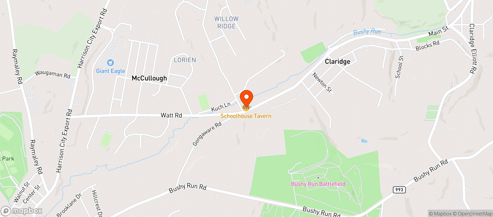 Map showing Schoolhouse Tavern