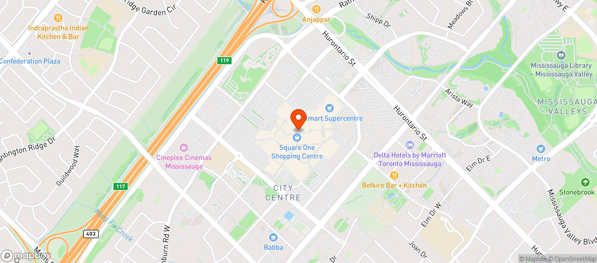 Map showing Moxies Square One