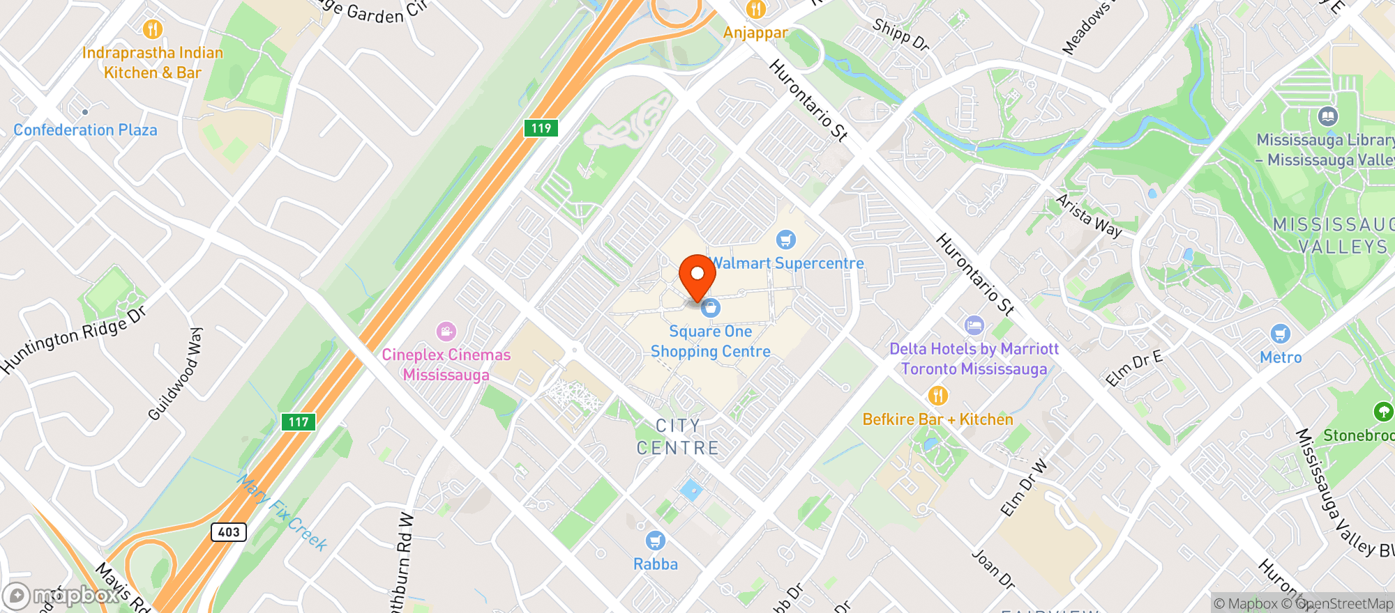 Map showing Walmart Mississauga (square One),