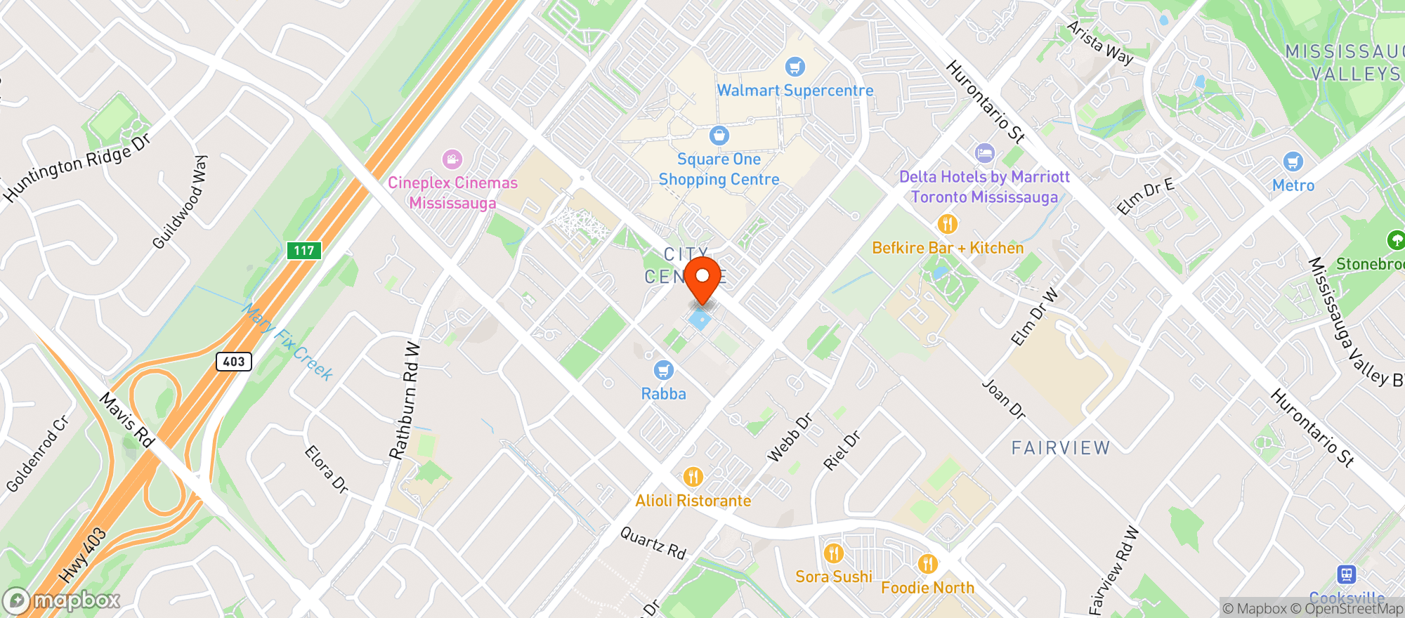Map showing Mississauga Celebration Square Ice Rink