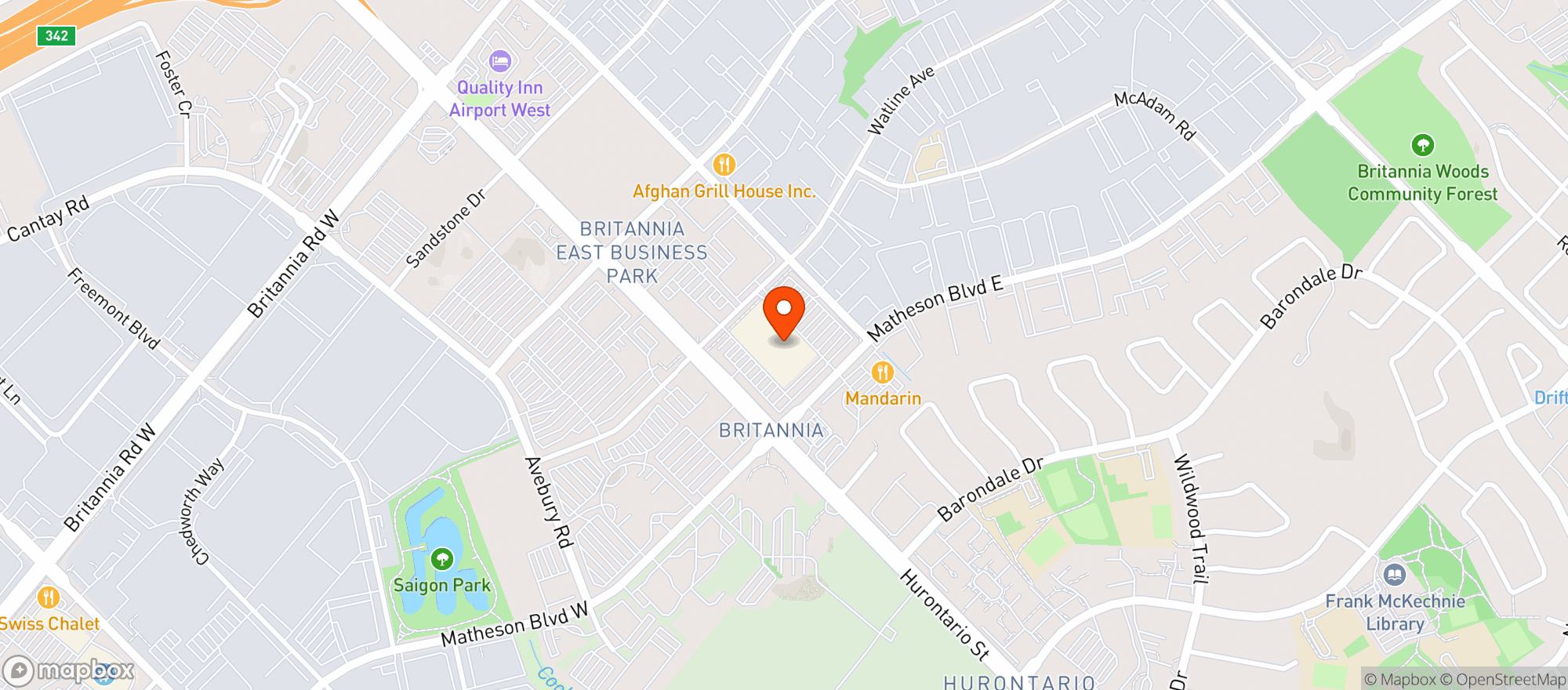 Map showing Highland Farms - Mississauga