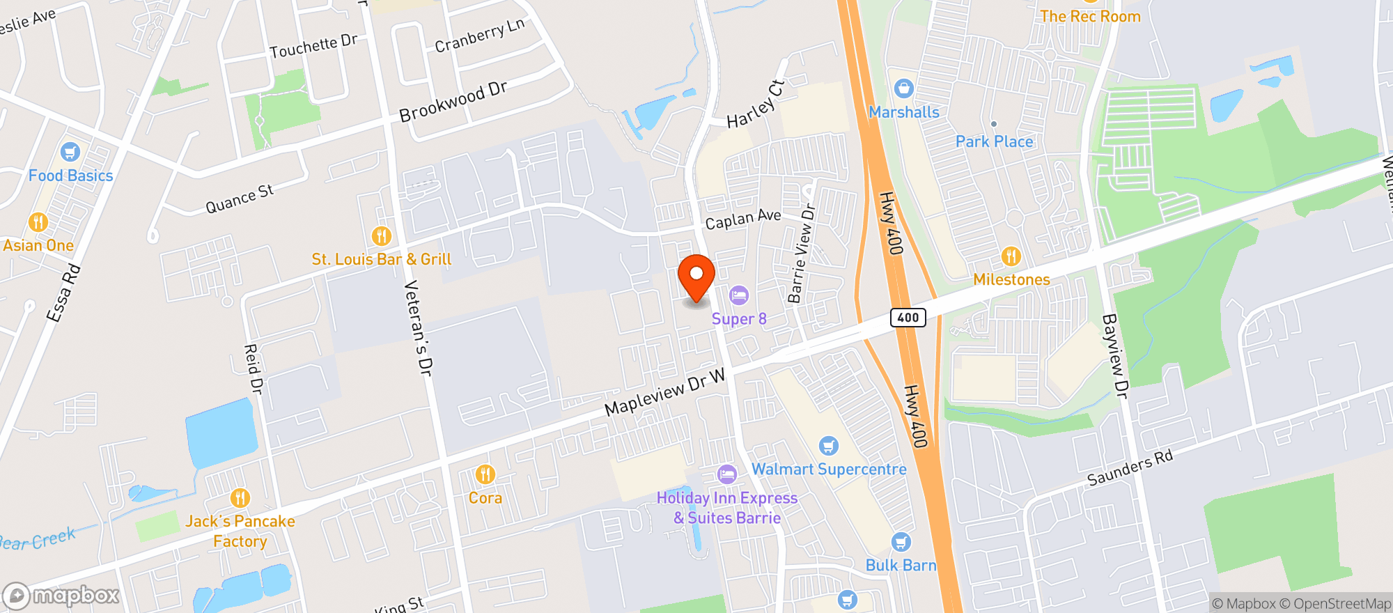 Map showing Farm Boy Mapleview Dr W