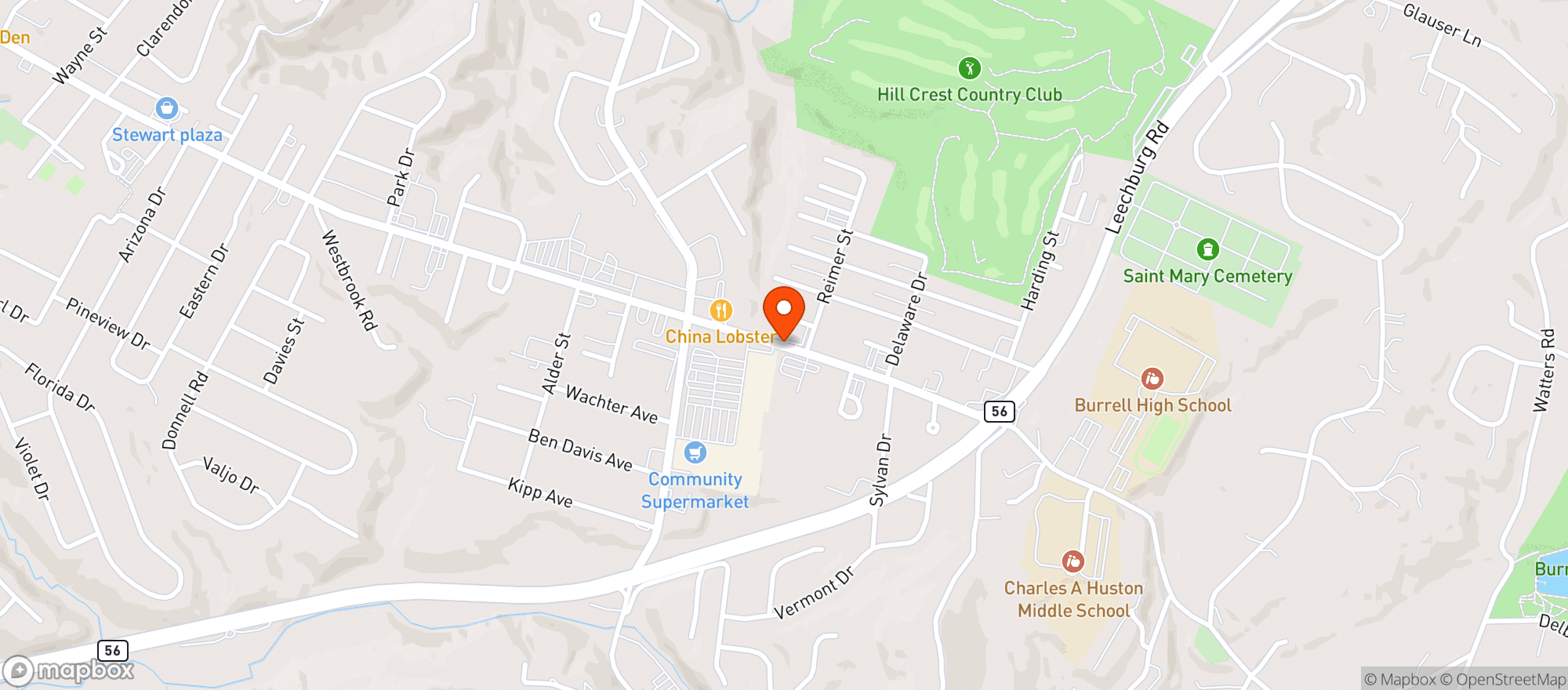 Map showing Hillcrest Beer Distributing