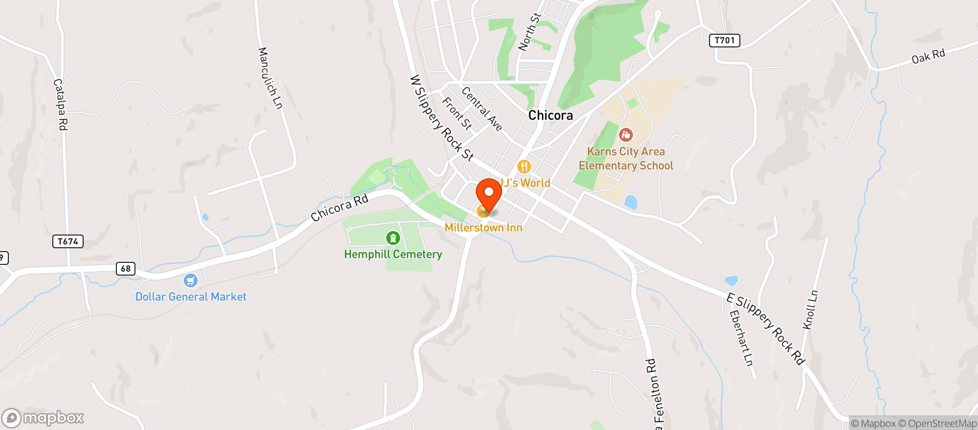 Map showing Millerstown Inn