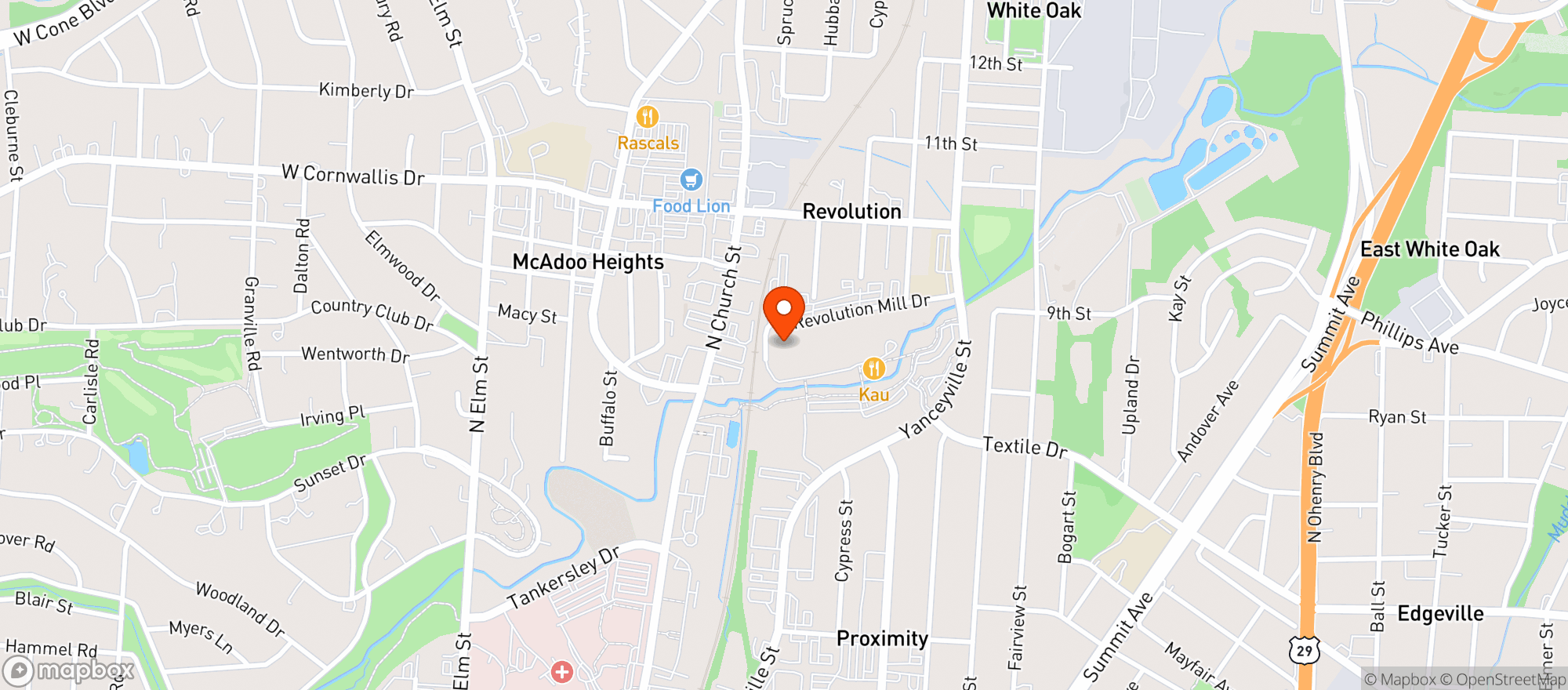 Map showing Revolution Mill Events Ct