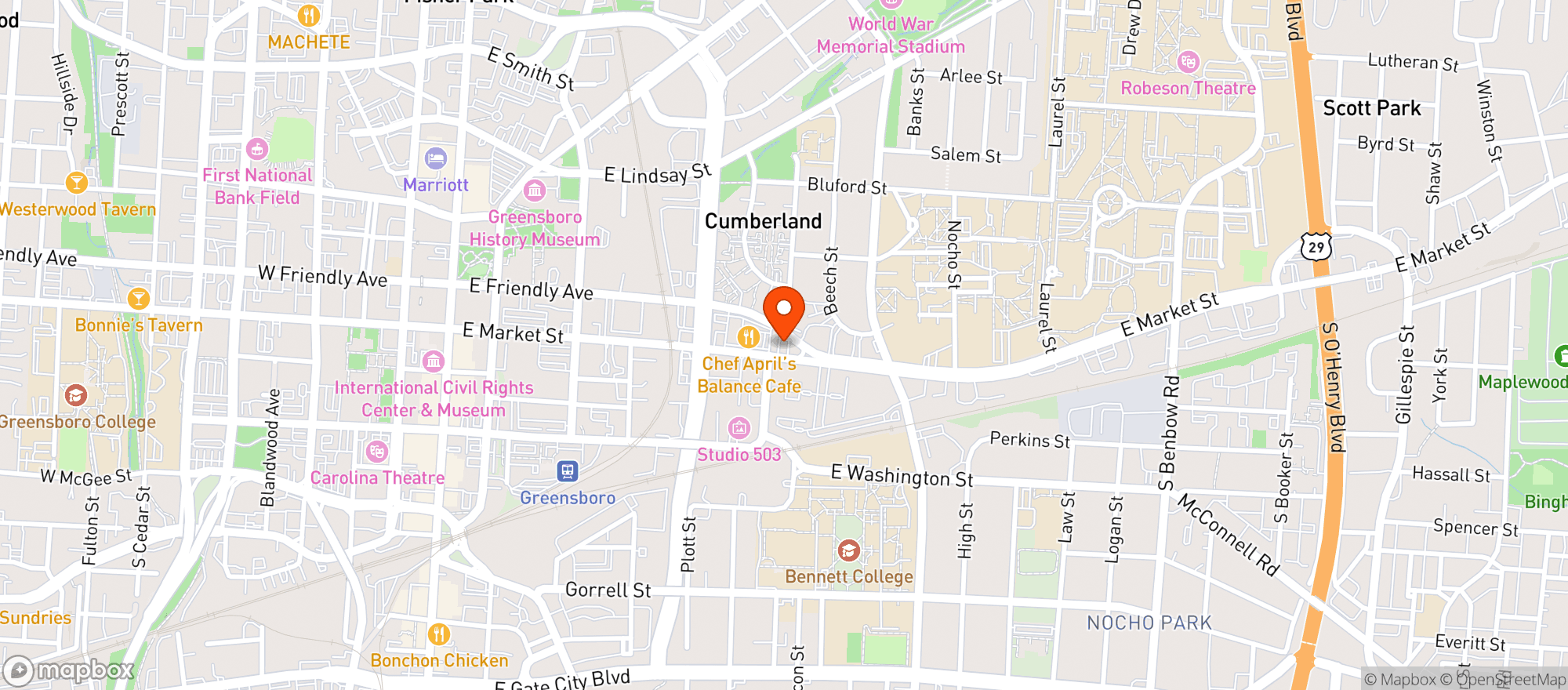 Map showing D M Food Mart