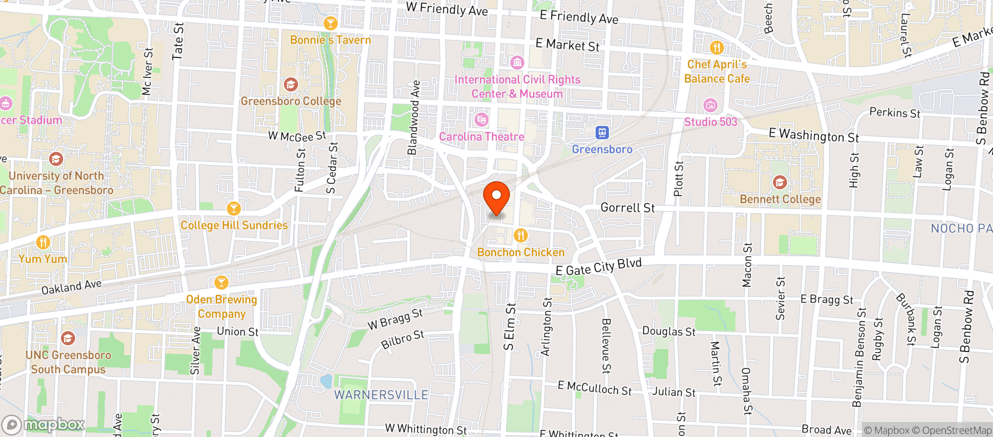 Map showing Boxcar Bar Arcade
