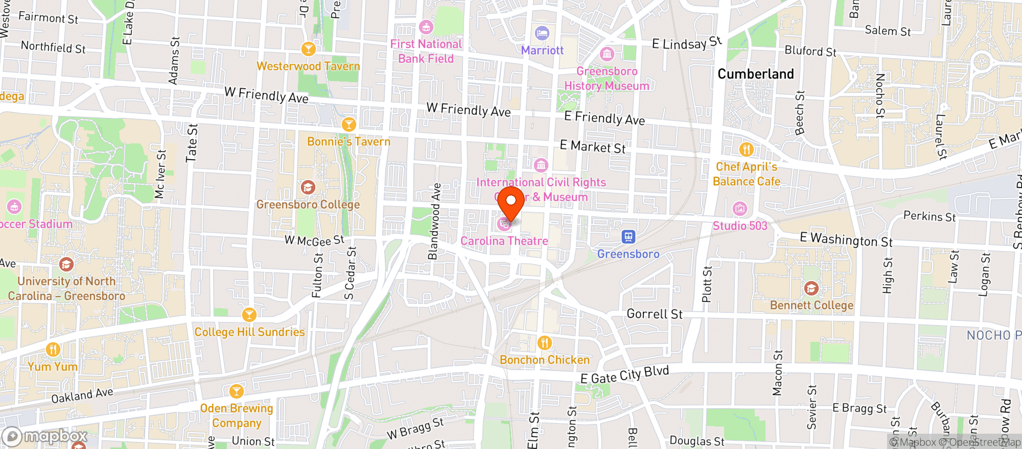Map showing Carolina Theatre