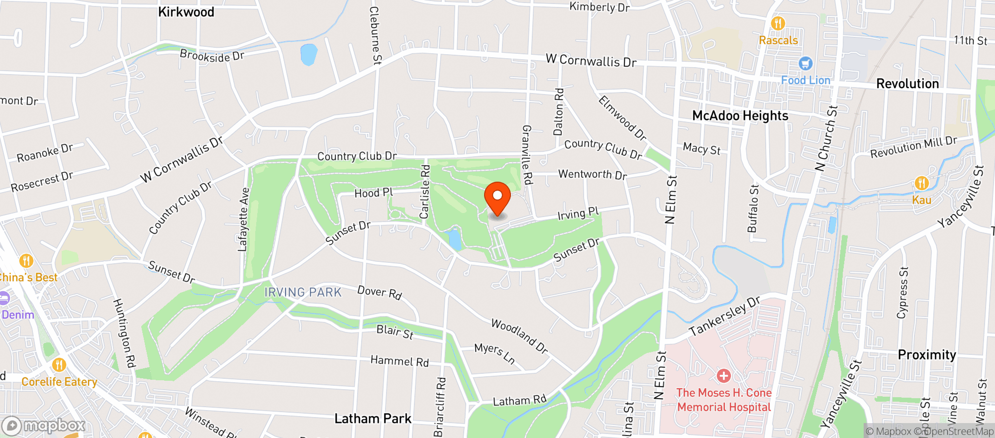 Map showing Greensboro Cc   Irving Pk