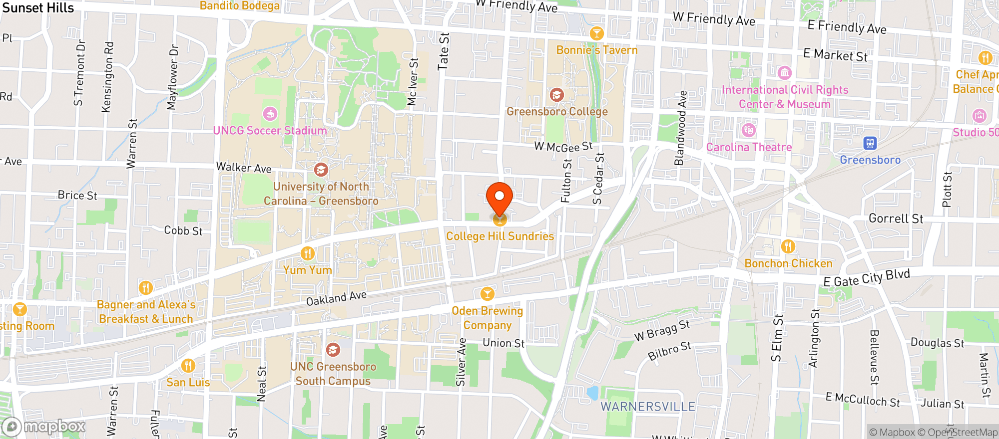 Map showing College Hill Sundries