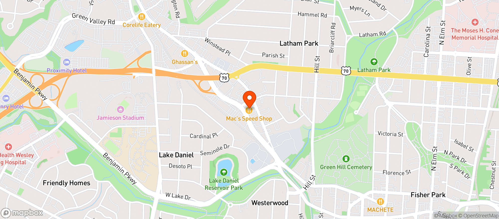 Map showing Macs Speed Shop