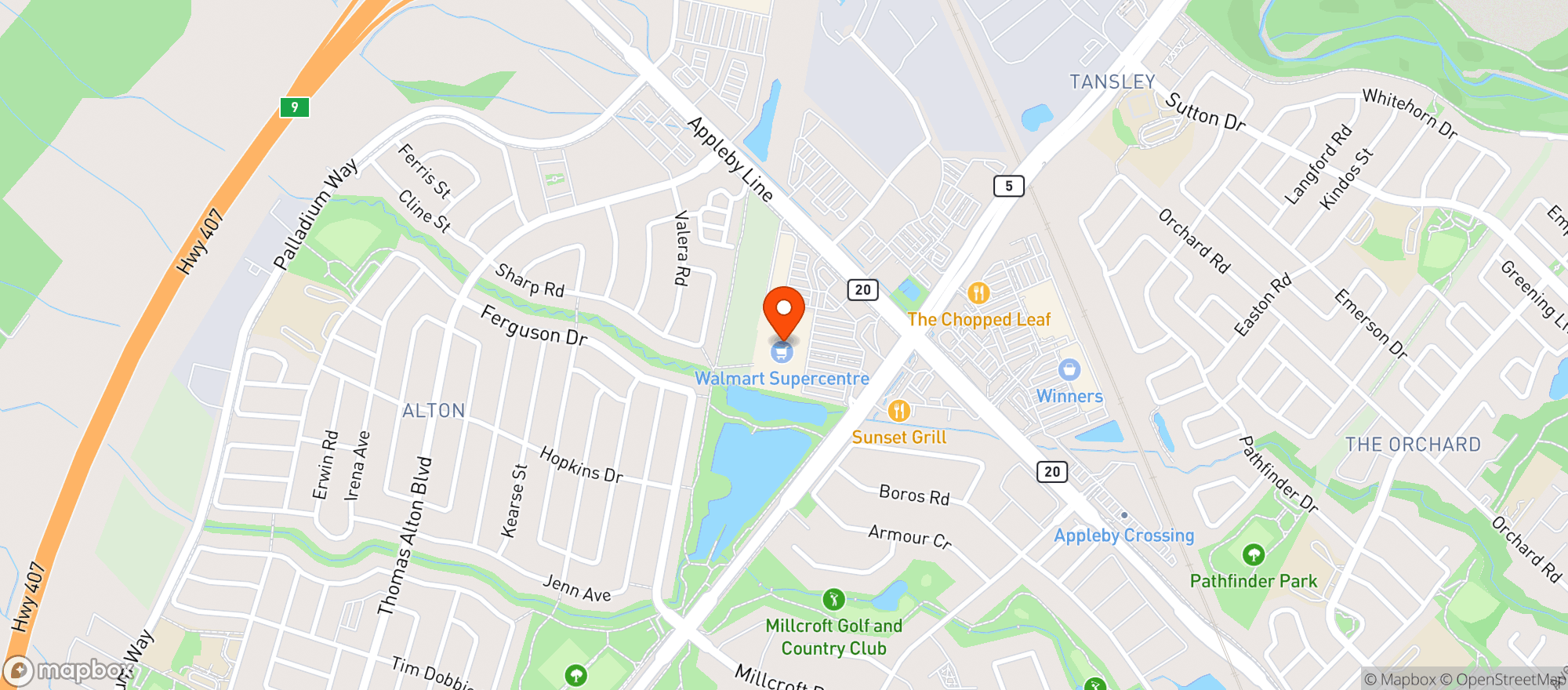 Map showing Walmart Supercentre Burlington N., On