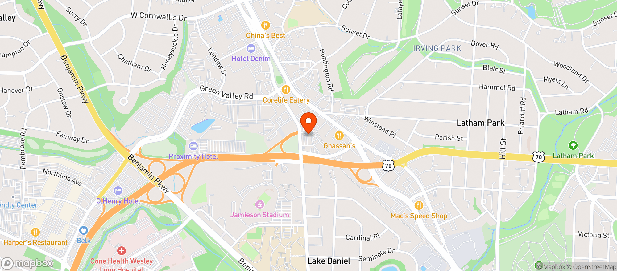 Map showing World Of Beer (greensboro)