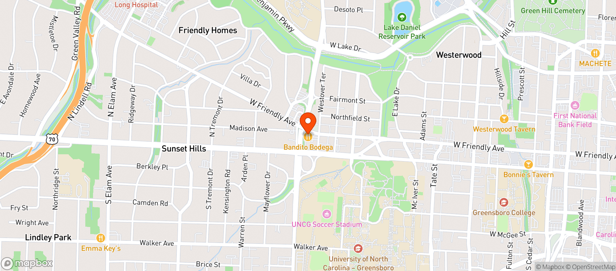 Map showing Bandito Bodega