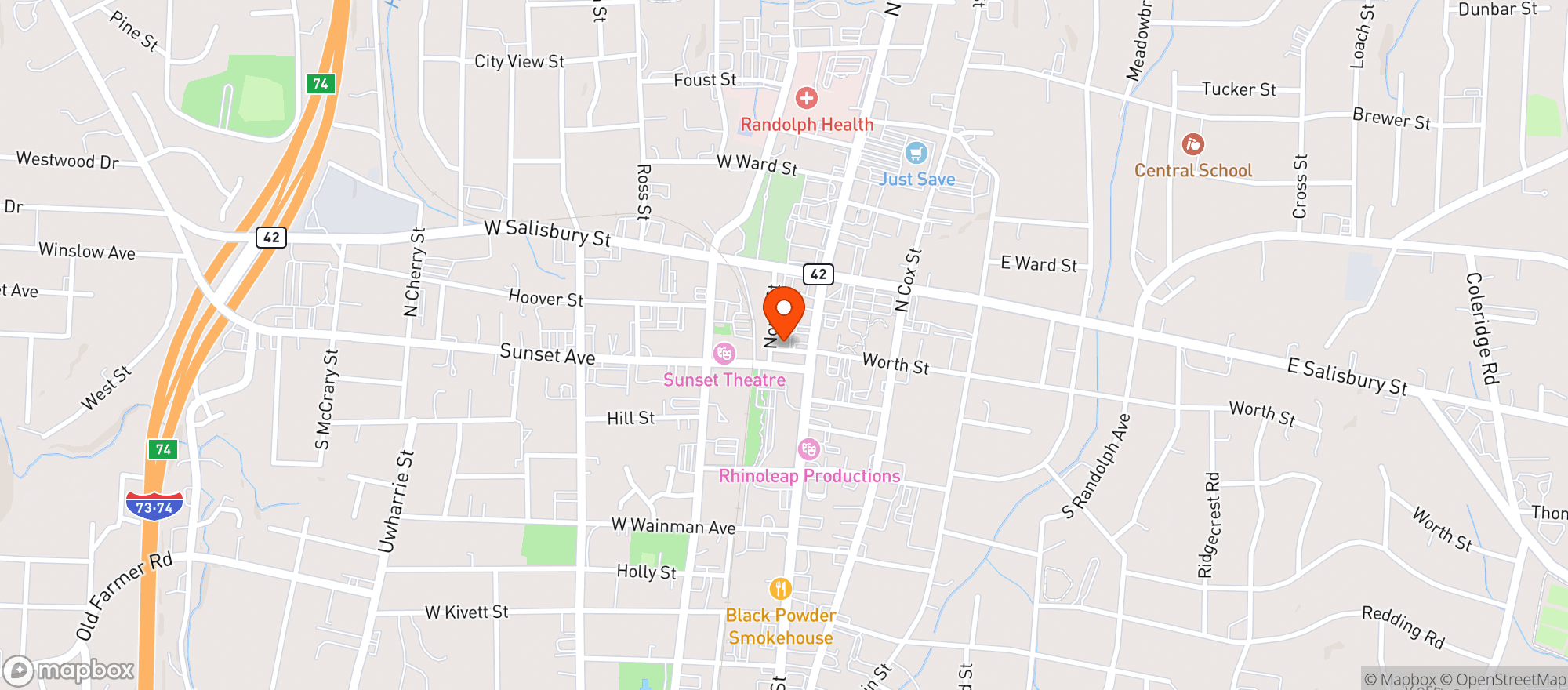 Map showing Full Moon Oyster Bar (asheboro)